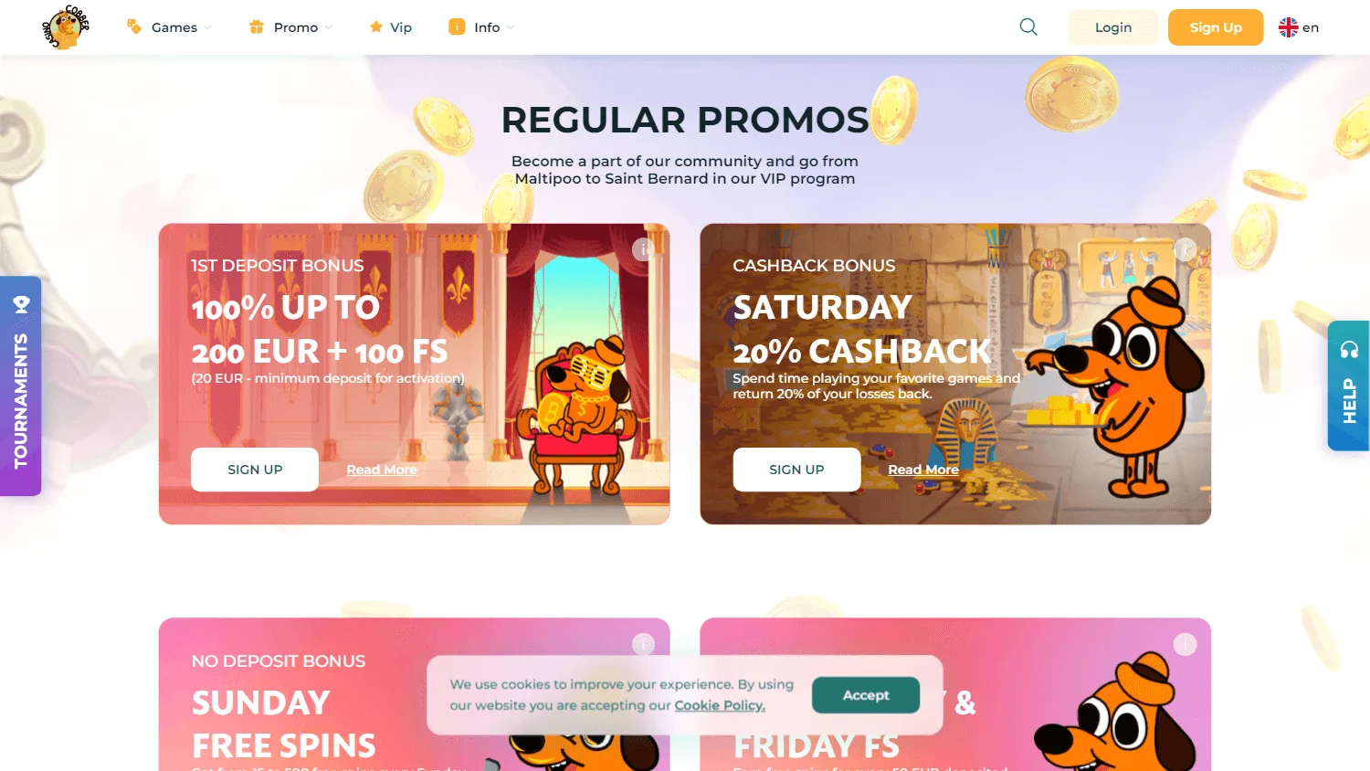 Cobber Casino promotions page on desktop