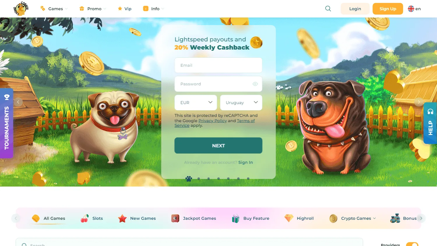 Cobber Casino games page on desktop